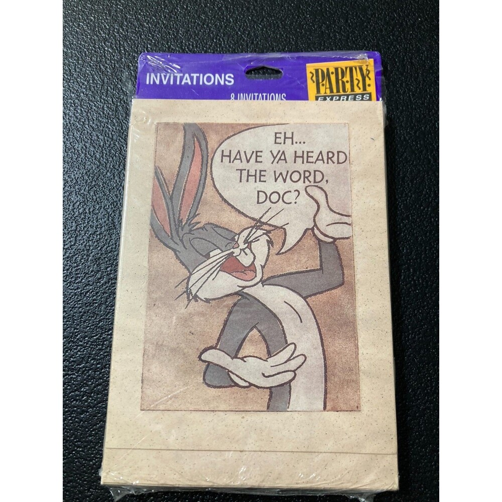VINTAGE PARTY EXPRESS BUGS BUNNY INVITATIONS 8 COUNT 1996 BIRTHDAY PARTY LOONEY